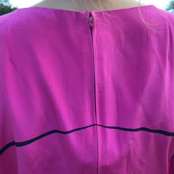 Vintage Pink Black Stripe Long Trumpet Boat Neck Sleeve Knee Length Dress! - Picture 7 of 12